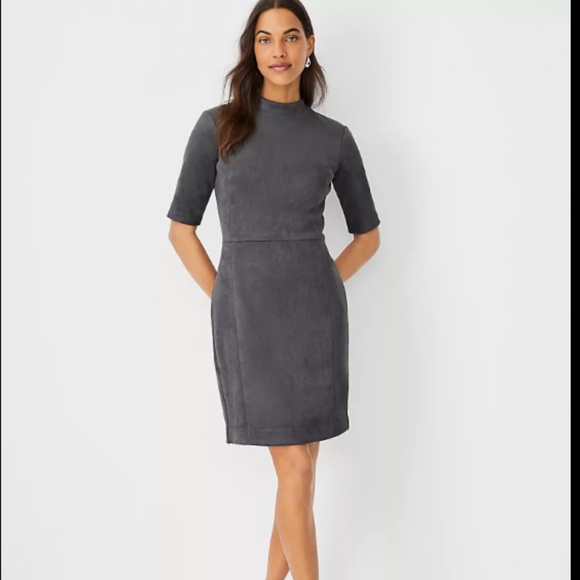 ann taylor NWT grey dress size 2 Faux Suede Mock Neck Sheath Dress - Picture 1 of 2